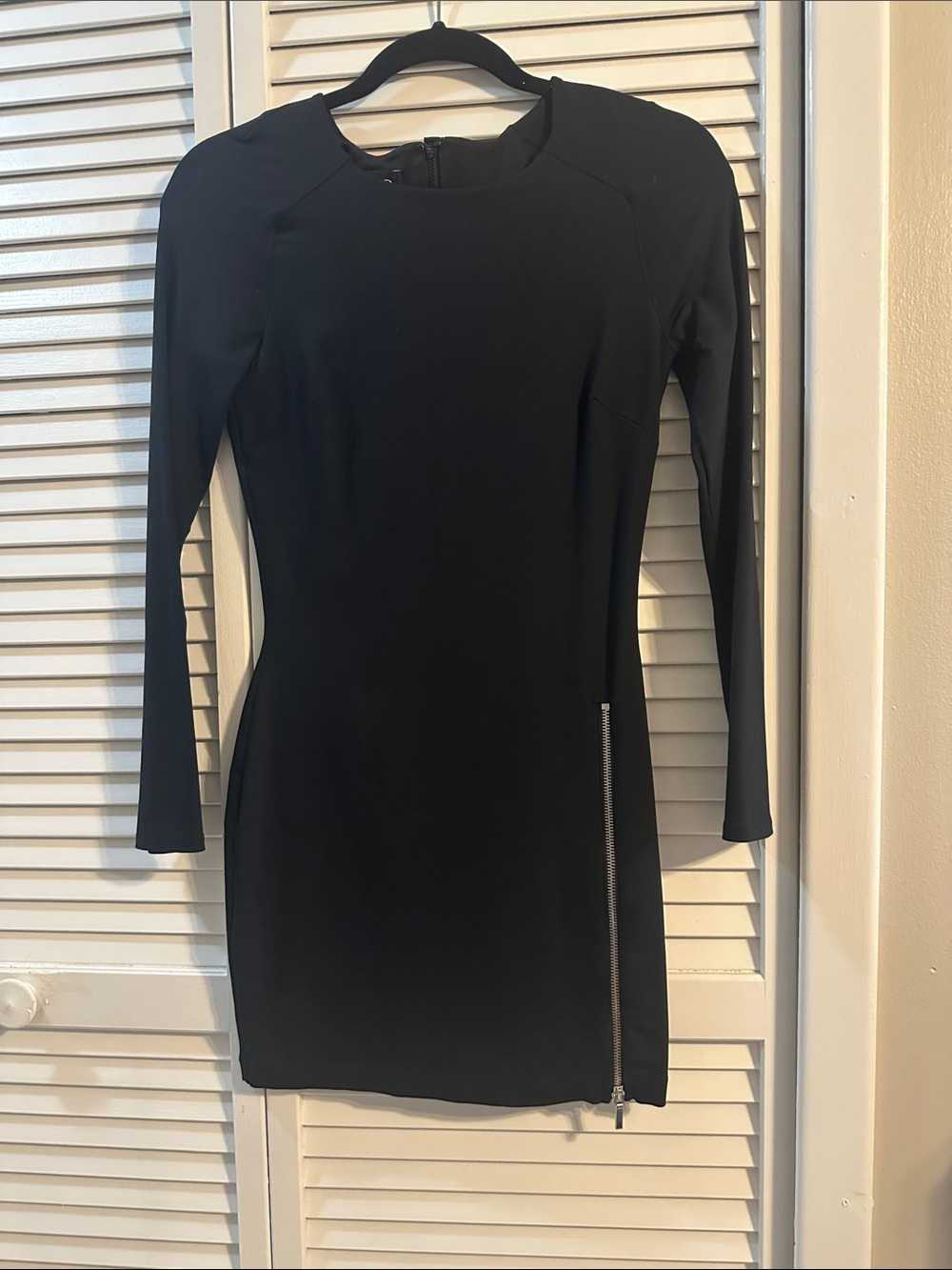 bebe Black Long Sleeve Bodycon Dress with Exposed Zip